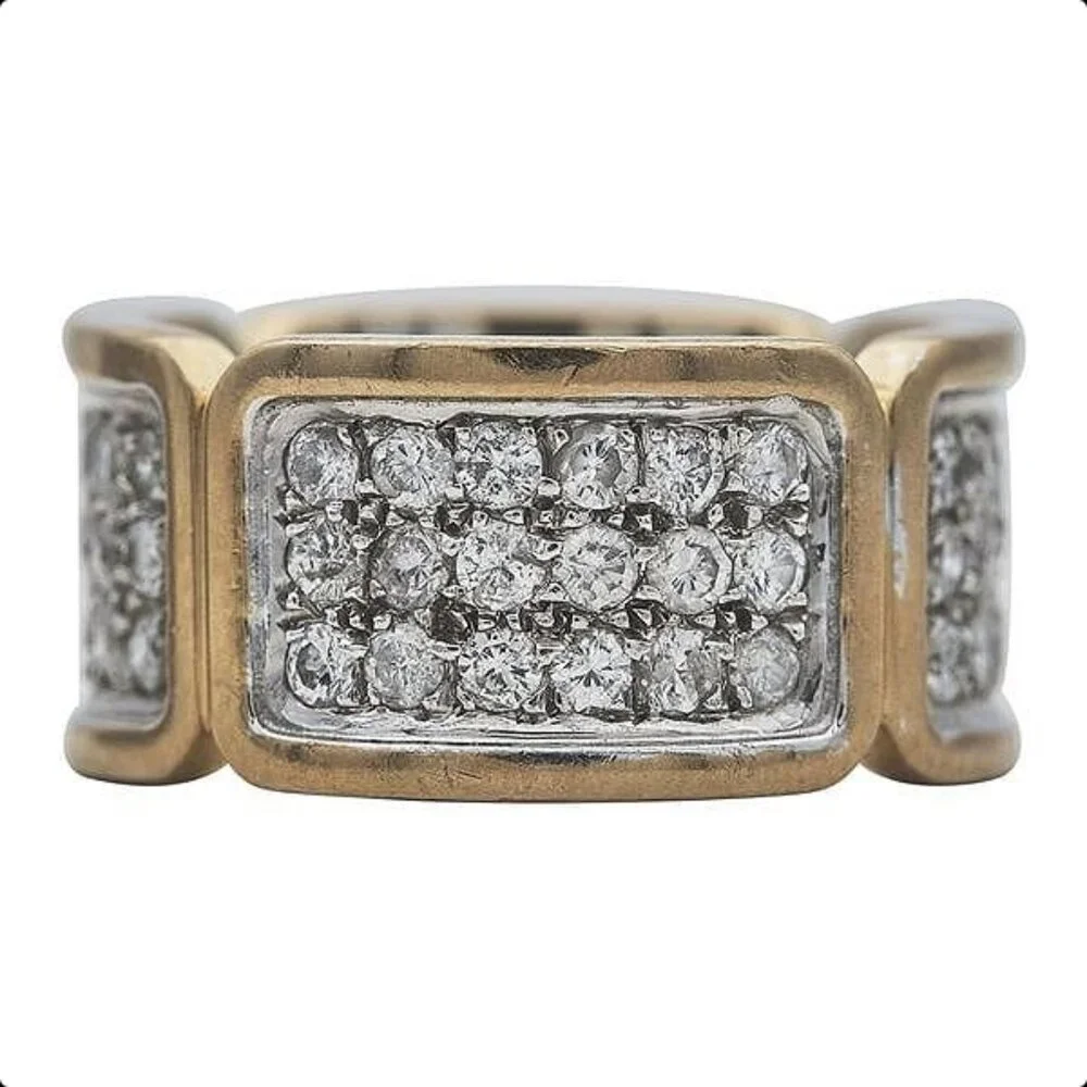 14k White and Yellow Gold Diamond Band Ring - Picture 1 of 6